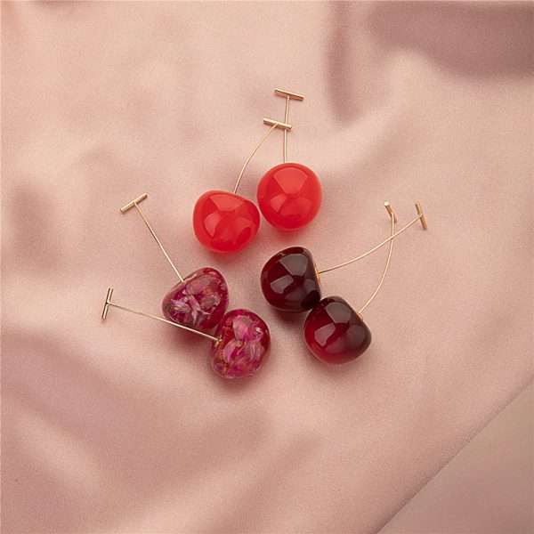 aretes cerezas esmaltadas vino - Imagen 5