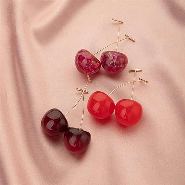 aretes cerezas esmaltadas vino - Imagen 4