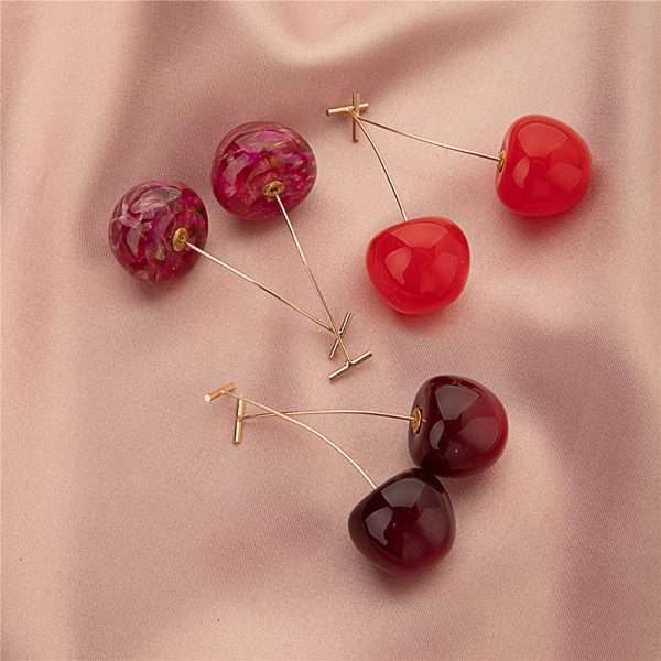 aretes cerezas esmaltadas vino - Imagen 2