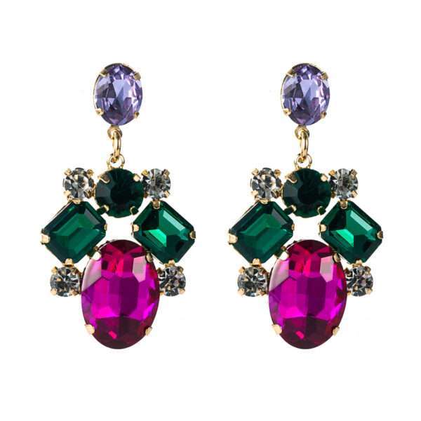 aretes barrocos rhinestones fucsia