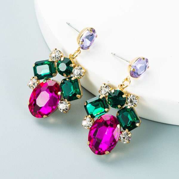 aretes barrocos rhinestones fucsia - Imagen 3