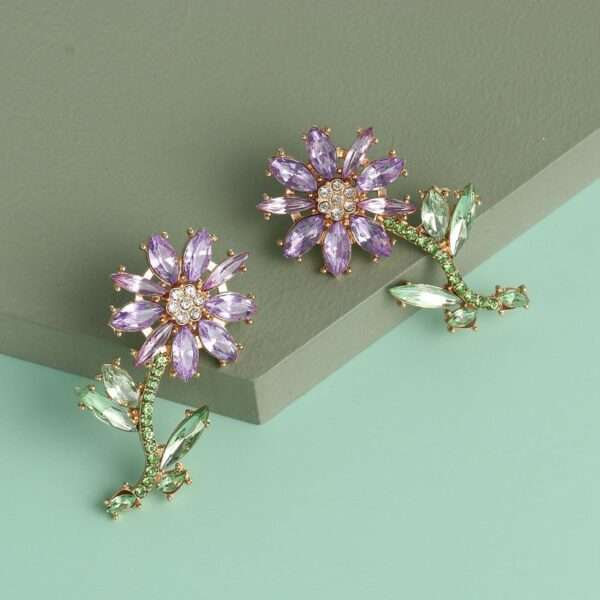 aretes rositas pink purpple flores - Imagen 4