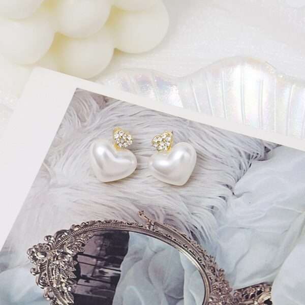 aretes corazones perla zirconitas - Imagen 4