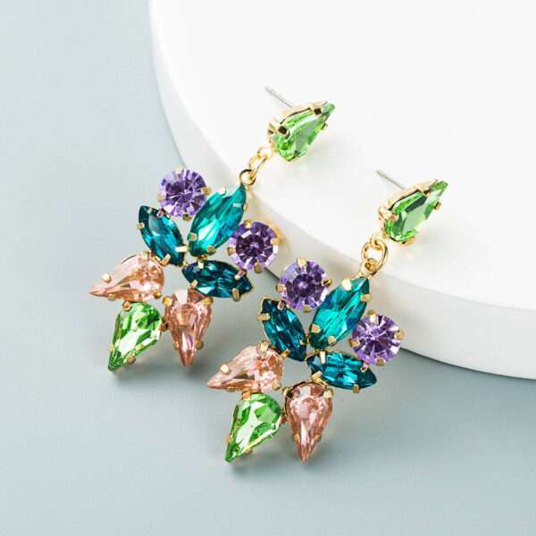 aretes hojas cristales turquesa y morado - Imagen 2