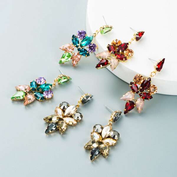 aretes hojas cristales turquesa y morado - Imagen 3