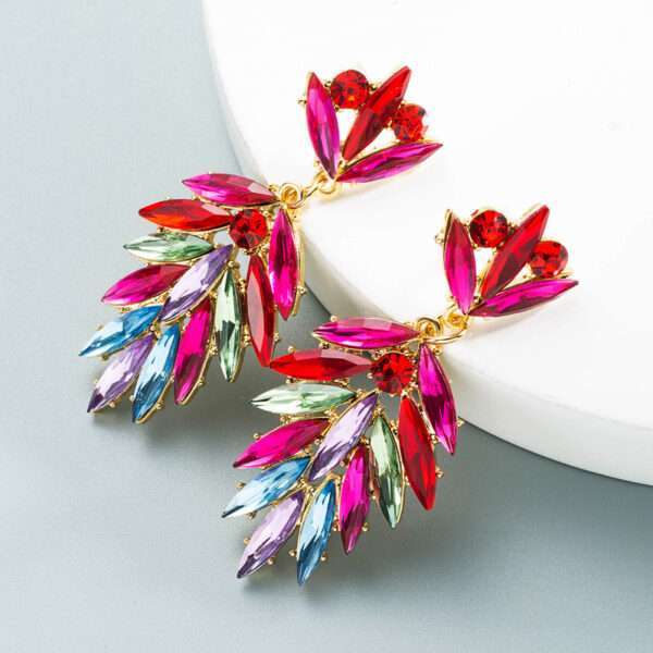 aretes rhinestones leaf fucsia - Imagen 4