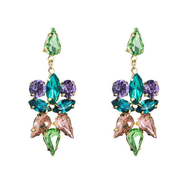 aretes hojas cristales turquesa y morado