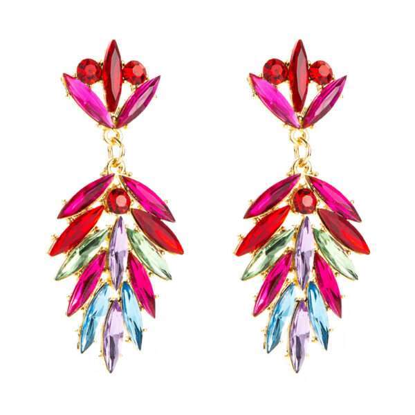 aretes rhinestones leaf fucsia