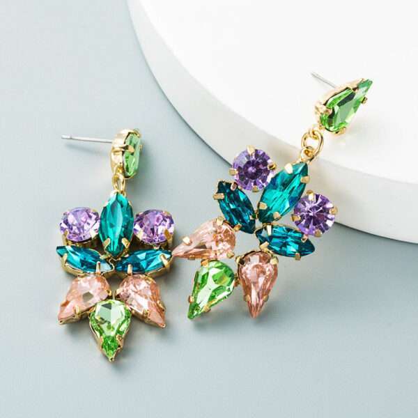 aretes hojas cristales turquesa y morado - Imagen 4