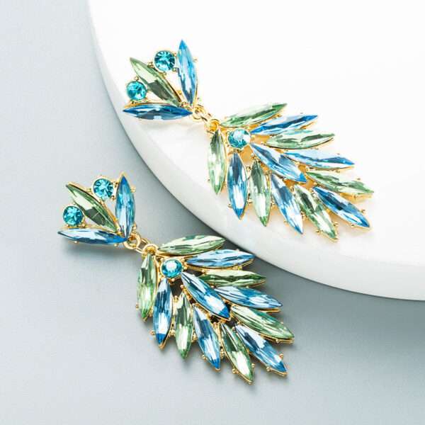 aretes rhinestones leaf  verdes