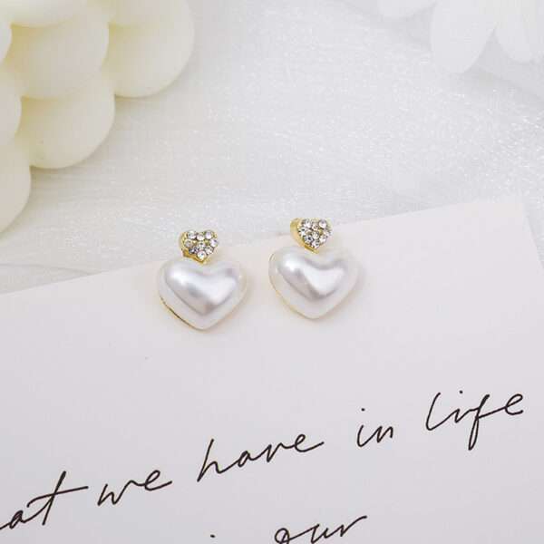 aretes corazones perla zirconitas - Imagen 2