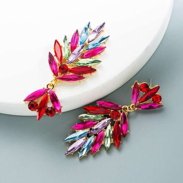 aretes rhinestones leaf fucsia - Imagen 2