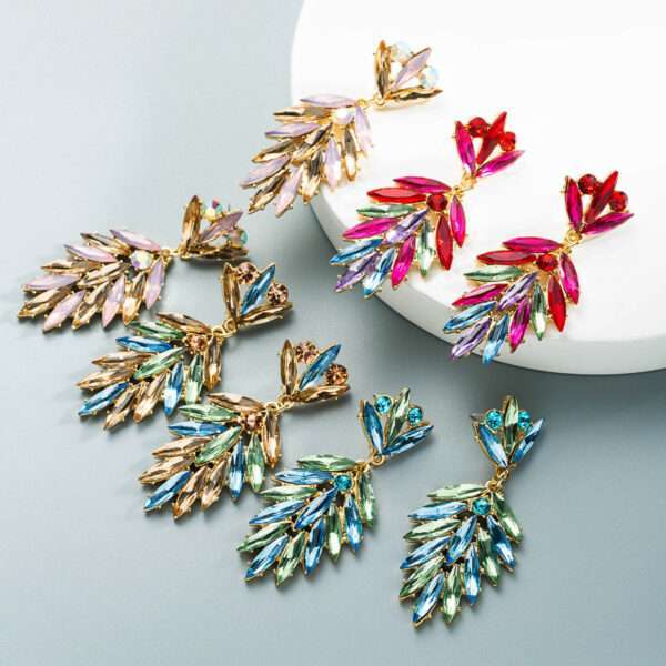 aretes rhinestones leaf fucsia - Imagen 5