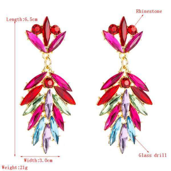 aretes rhinestones leaf fucsia - Imagen 6