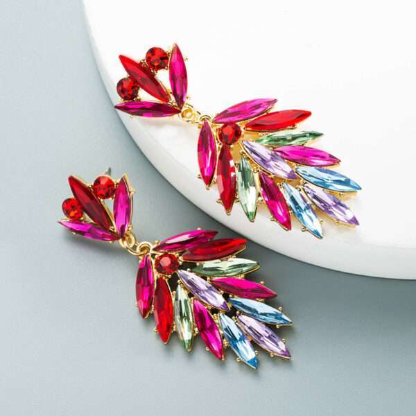 aretes rhinestones leaf fucsia - Imagen 3