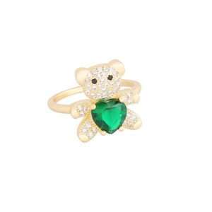 Anillo teddy bear green heart