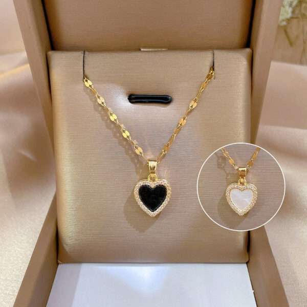 cadena corazon negro + blanco nacarado - Imagen 3