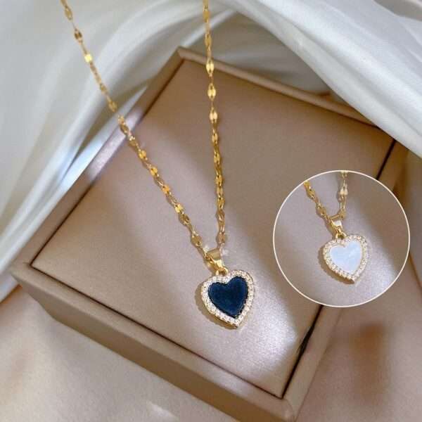 cadena corazon negro + blanco nacarado - Imagen 2