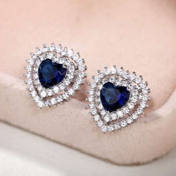 aretes corazones zircon azul - Imagen 2