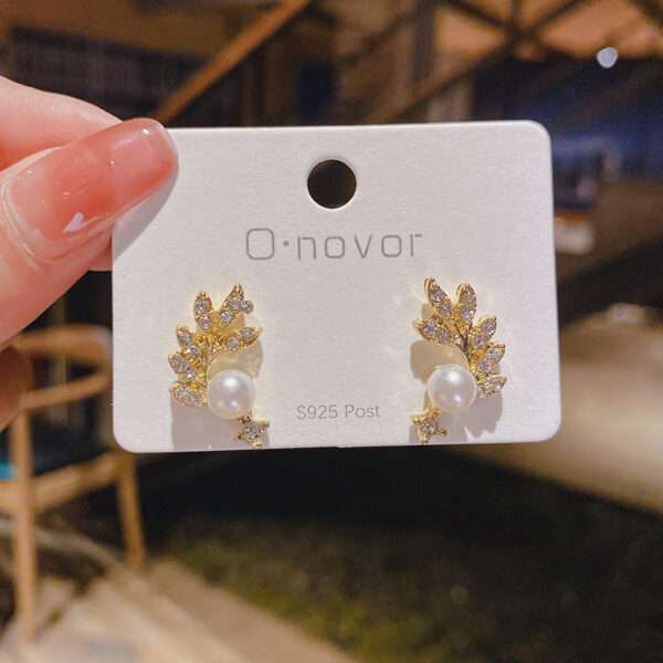 aretes hojitas perla small - Imagen 2