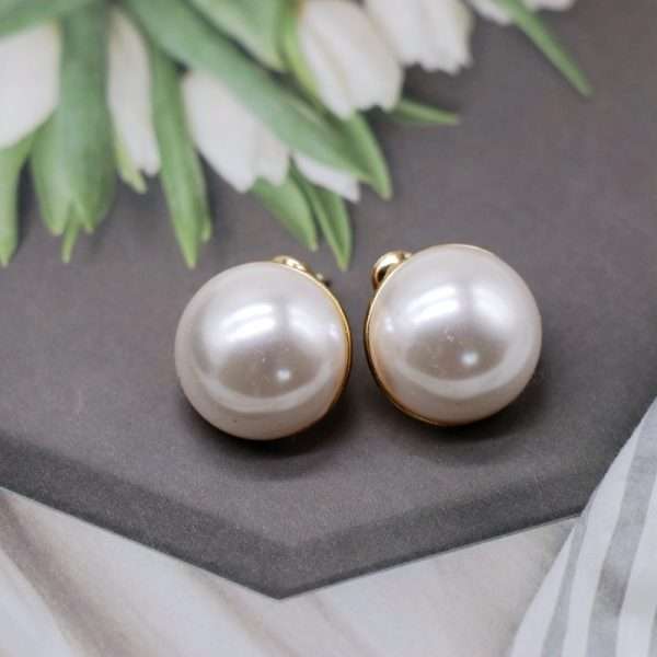 aretes broche de clip perlas redondos - Imagen 4