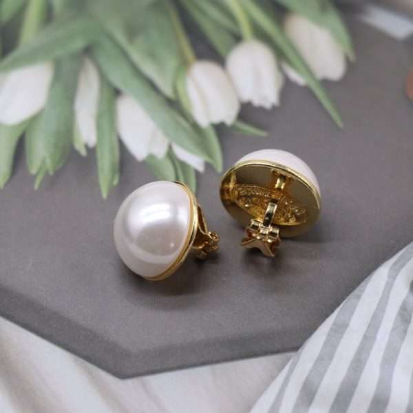 aretes broche de clip perlas redondos - Imagen 2