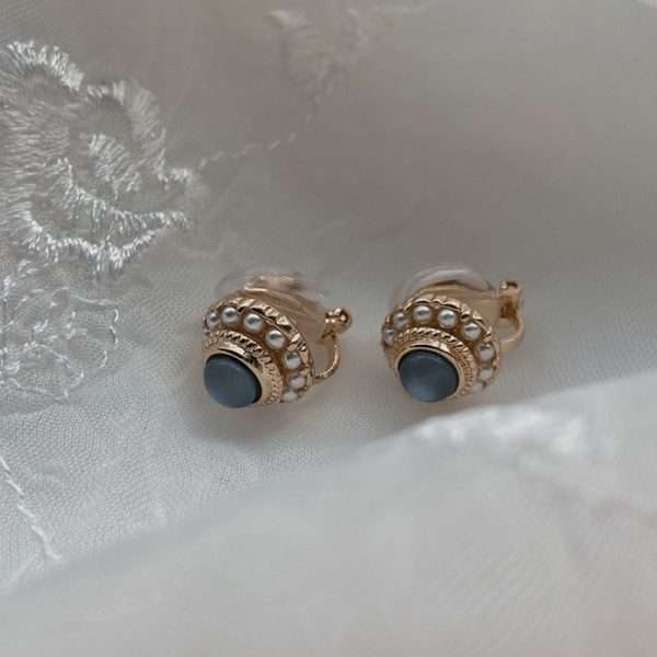 aretes broche de clip blue and grey