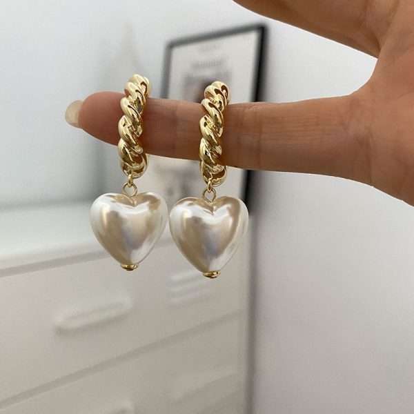 aretes argollas perla white heart - Imagen 2