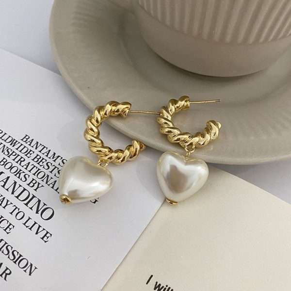 aretes argollas perla white heart - Imagen 6