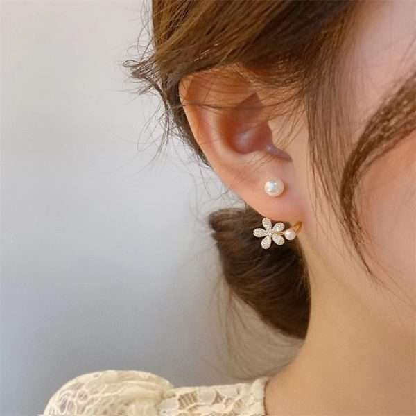 aretes flores perlas colgantes - Imagen 3