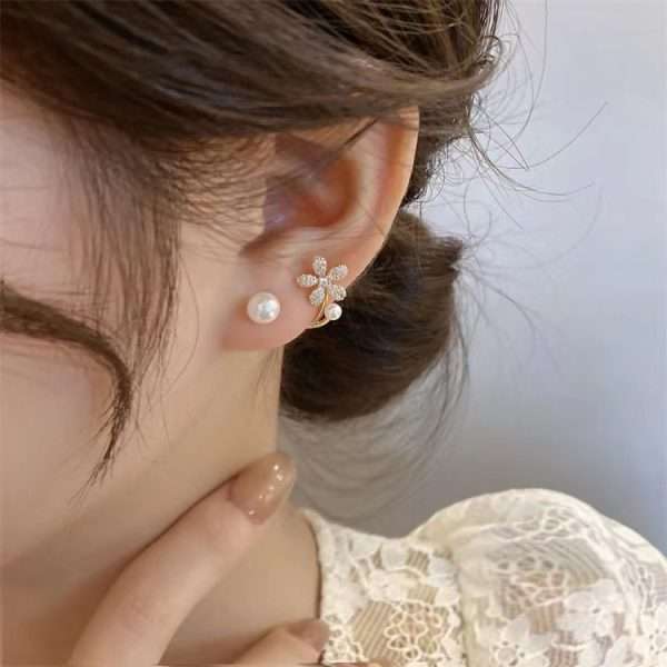aretes flores perlas colgantes - Imagen 4