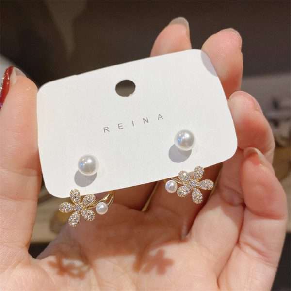 aretes flores perlas colgantes - Imagen 5