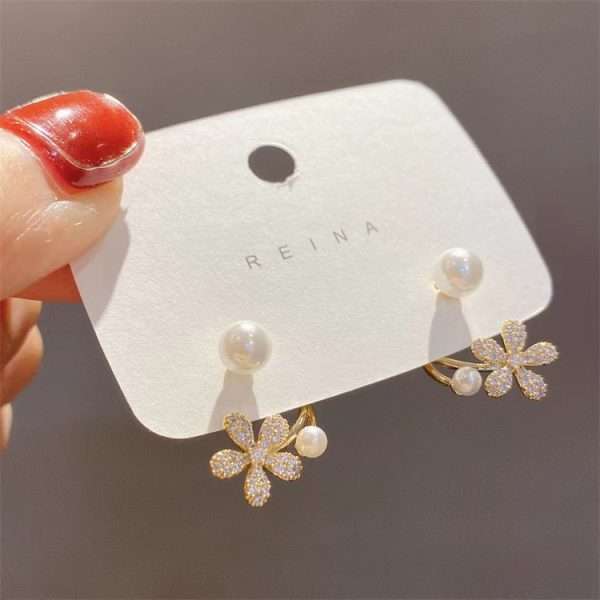 aretes flores perlas colgantes - Imagen 2
