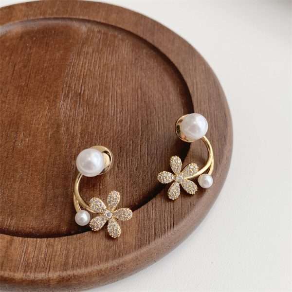 aretes flores perlas colgantes