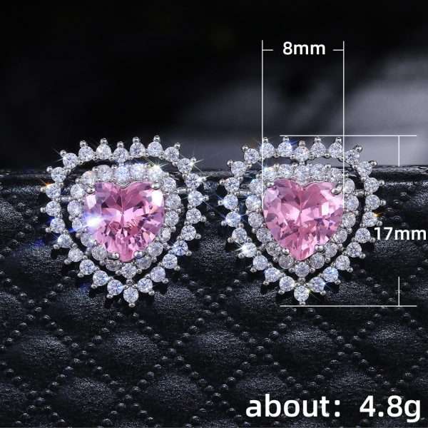 aretes corazones zircon rosados - Imagen 2