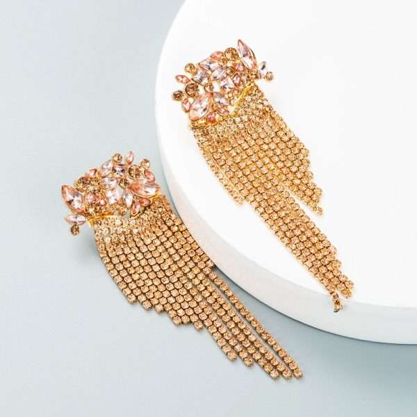 aretes borla zircon rhinestones rose gold