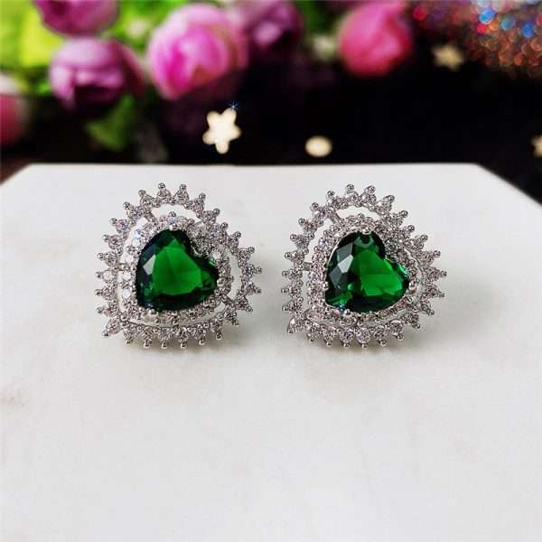 aretes corazones zircon verdes