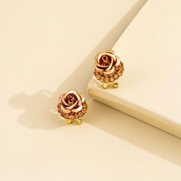 aretes clip flores champagne rose gold - Imagen 5