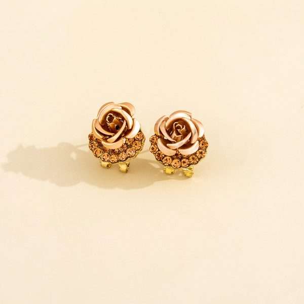aretes clip flores champagne rose gold