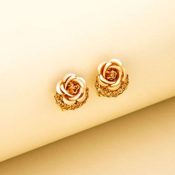 aretes clip flores champagne rose gold - Imagen 3