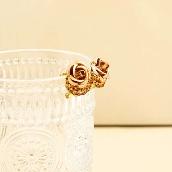 aretes clip flores champagne rose gold - Imagen 2