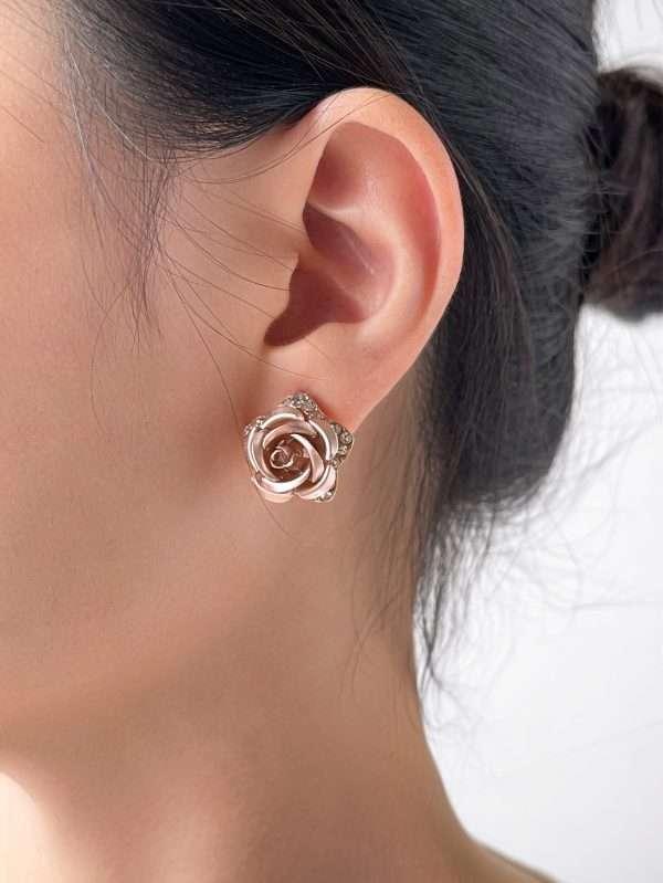 aretes clip flores champagne rose gold - Imagen 6