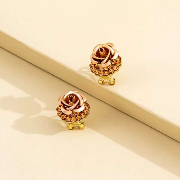 aretes clip flores champagne rose gold - Imagen 4