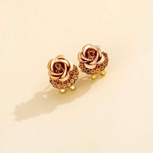 aretes clip flores champagne rose gold - Imagen 7