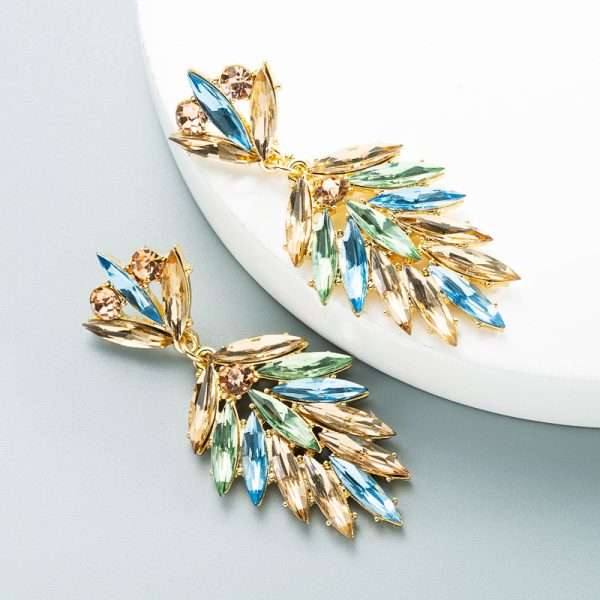 aretes rhinestones leaf verde con café