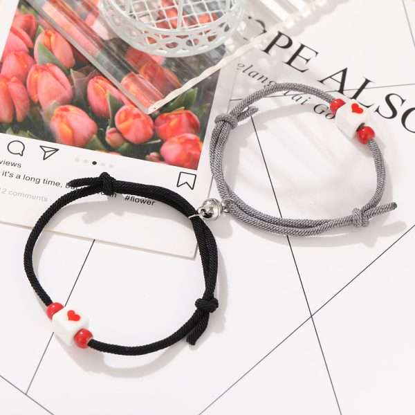 pulseras de parejas corazon gris con negro (2) - Imagen 2