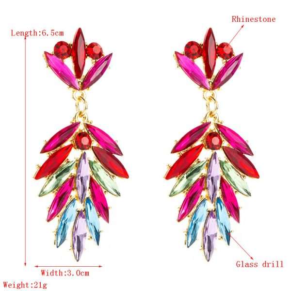 aretes rhinestones leaf verde con café - Imagen 2