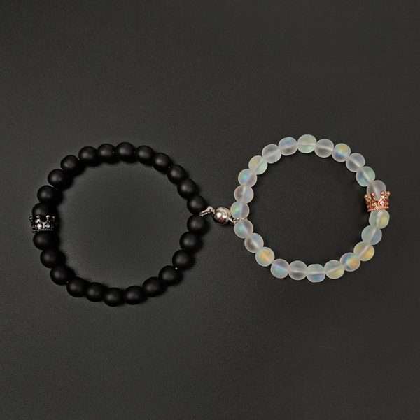 Pulsera de parejas queen king blanco negro - Imagen 3