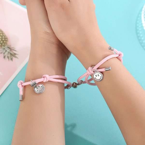 Pulsera de parejas happy face rosada - Imagen 2