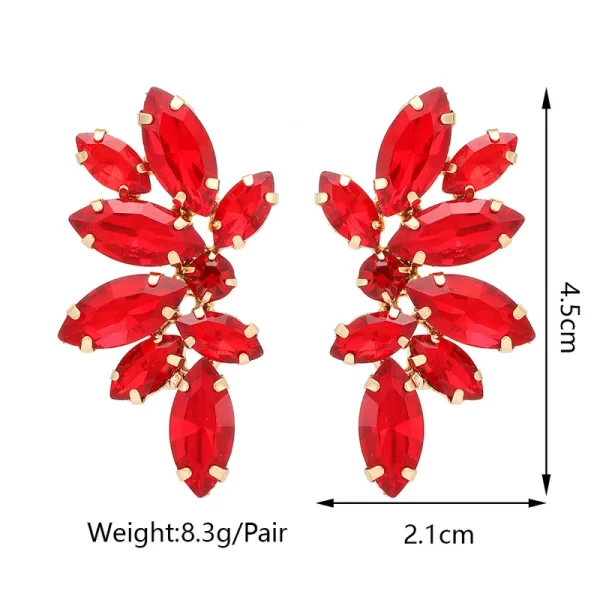 aretes hojas rhinestones rojas - Imagen 3